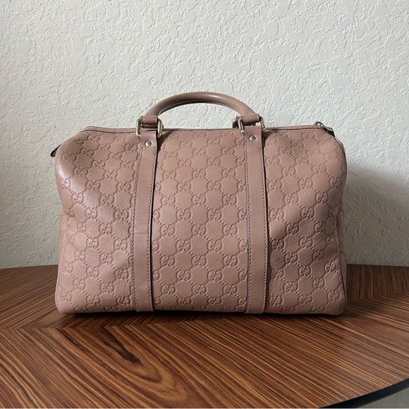 Gucci Gg Monogram Leather Boston Bag Pink Beige - Picture 4 of 16